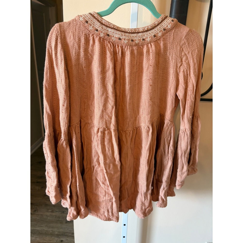 Altar'd State Boho Beaded Peasant Blouse Terracotta Bell Sleeve Top Small - Picture 6 of 6